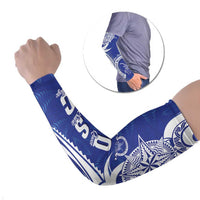 Personalised Queen Salote College Arm Sleeves QSC Est 1926 Ngatu Pattern LT14 Set of 2 Blue - Polynesian Pride