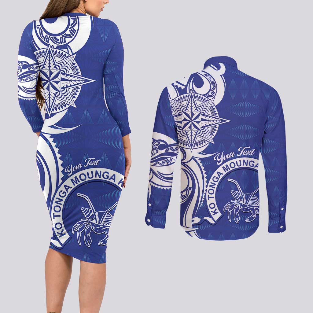 Personalised Queen Salote College Couples Matching Long Sleeve Bodycon Dress and Long Sleeve Button Shirt QSC Est 1926 Ngatu Pattern LT14 - Polynesian Pride