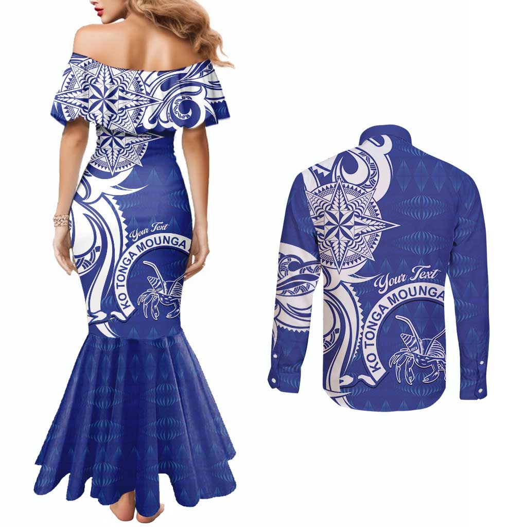 Personalised Queen Salote College Couples Matching Mermaid Dress and Long Sleeve Button Shirt QSC Est 1926 Ngatu Pattern LT14 - Polynesian Pride