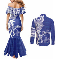 Personalised Queen Salote College Couples Matching Mermaid Dress and Long Sleeve Button Shirt QSC Est 1926 Ngatu Pattern LT14 - Polynesian Pride