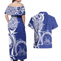 Personalised Queen Salote College Couples Matching Off Shoulder Maxi Dress and Hawaiian Shirt QSC Est 1926 Ngatu Pattern LT14 - Polynesian Pride