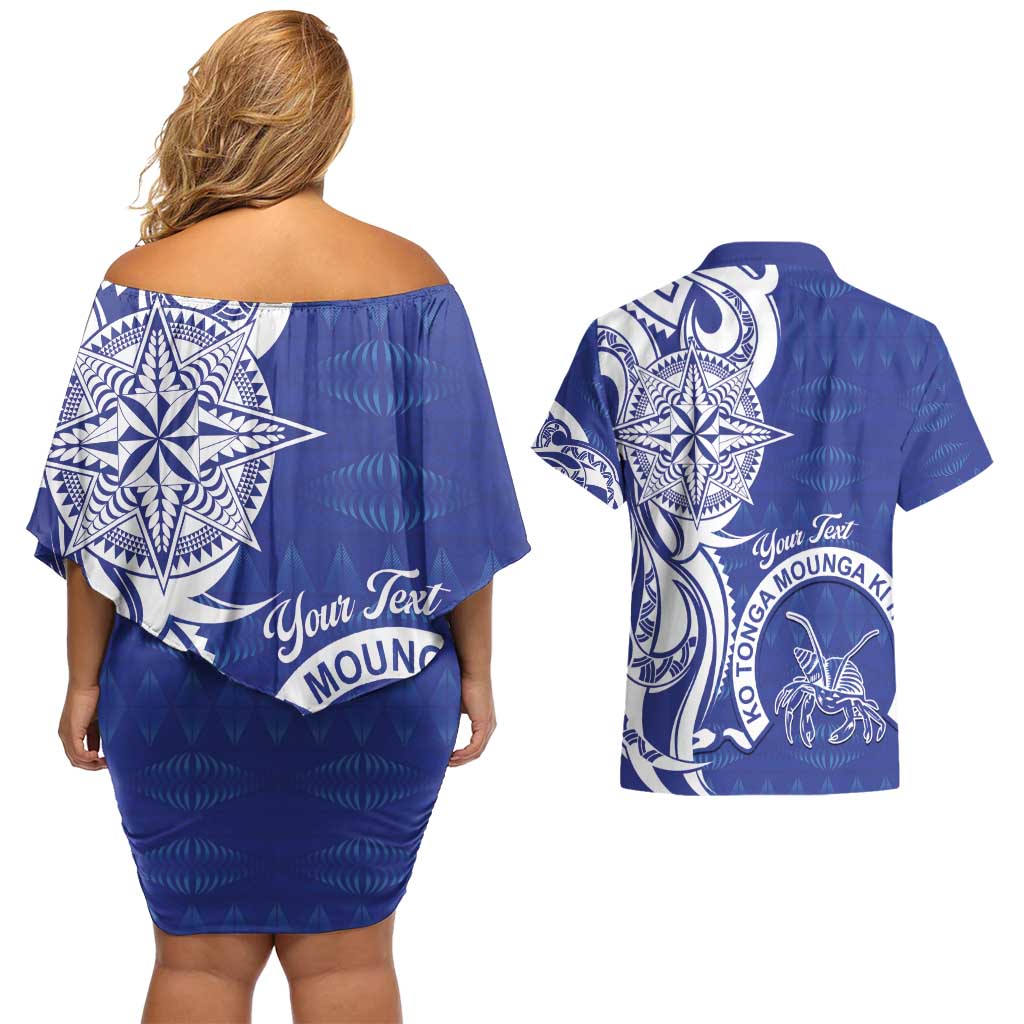 Personalised Queen Salote College Couples Matching Off Shoulder Short Dress and Hawaiian Shirt QSC Est 1926 Ngatu Pattern LT14 - Polynesian Pride