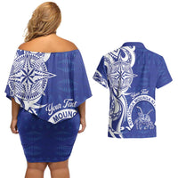 Personalised Queen Salote College Couples Matching Off Shoulder Short Dress and Hawaiian Shirt QSC Est 1926 Ngatu Pattern LT14 - Polynesian Pride