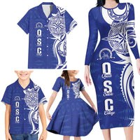 Personalised Queen Salote College Family Matching Long Sleeve Bodycon Dress and Hawaiian Shirt QSC Est 1926 Ngatu Pattern LT14 - Polynesian Pride