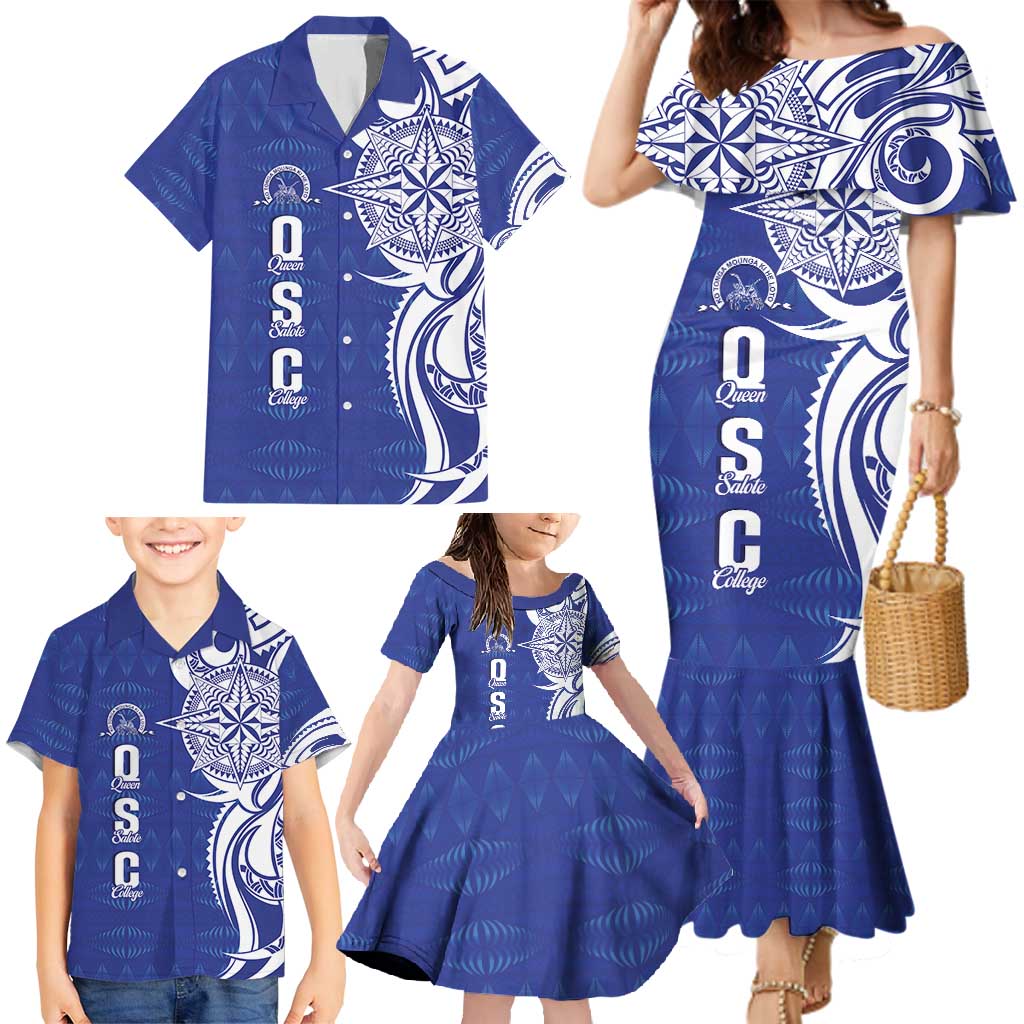 Personalised Queen Salote College Family Matching Mermaid Dress and Hawaiian Shirt QSC Est 1926 Ngatu Pattern LT14 - Polynesian Pride