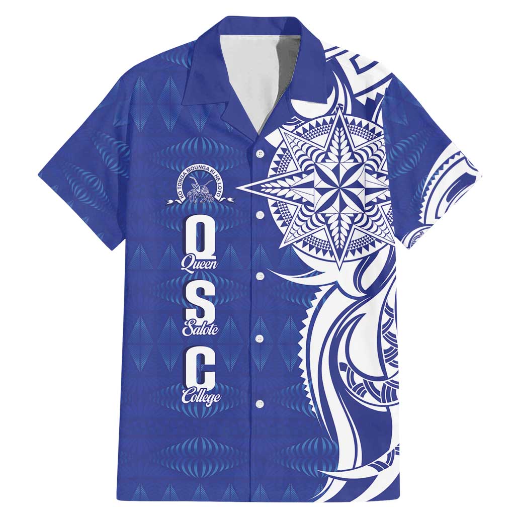 Personalised Queen Salote College Family Matching Mermaid Dress and Hawaiian Shirt QSC Est 1926 Ngatu Pattern LT14 Dad's Shirt - Short Sleeve Blue - Polynesian Pride