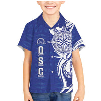 Personalised Queen Salote College Family Matching Mermaid Dress and Hawaiian Shirt QSC Est 1926 Ngatu Pattern LT14 Son's Shirt Blue - Polynesian Pride