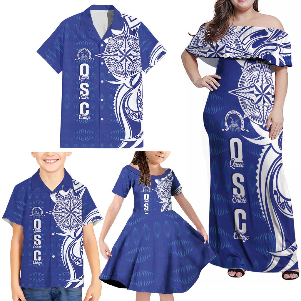 Personalised Queen Salote College Family Matching Off Shoulder Maxi Dress and Hawaiian Shirt QSC Est 1926 Ngatu Pattern LT14 - Polynesian Pride