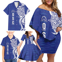 Personalised Queen Salote College Family Matching Off Shoulder Short Dress and Hawaiian Shirt QSC Est 1926 Ngatu Pattern LT14 - Polynesian Pride