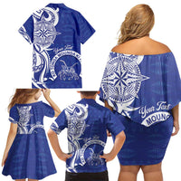Personalised Queen Salote College Family Matching Off Shoulder Short Dress and Hawaiian Shirt QSC Est 1926 Ngatu Pattern LT14 - Polynesian Pride