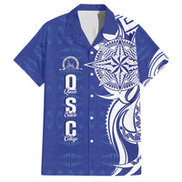 Personalised Queen Salote College Family Matching Summer Maxi Dress and Hawaiian Shirt QSC Est 1926 Ngatu Pattern LT14 Dad's Shirt - Short Sleeve Blue - Polynesian Pride