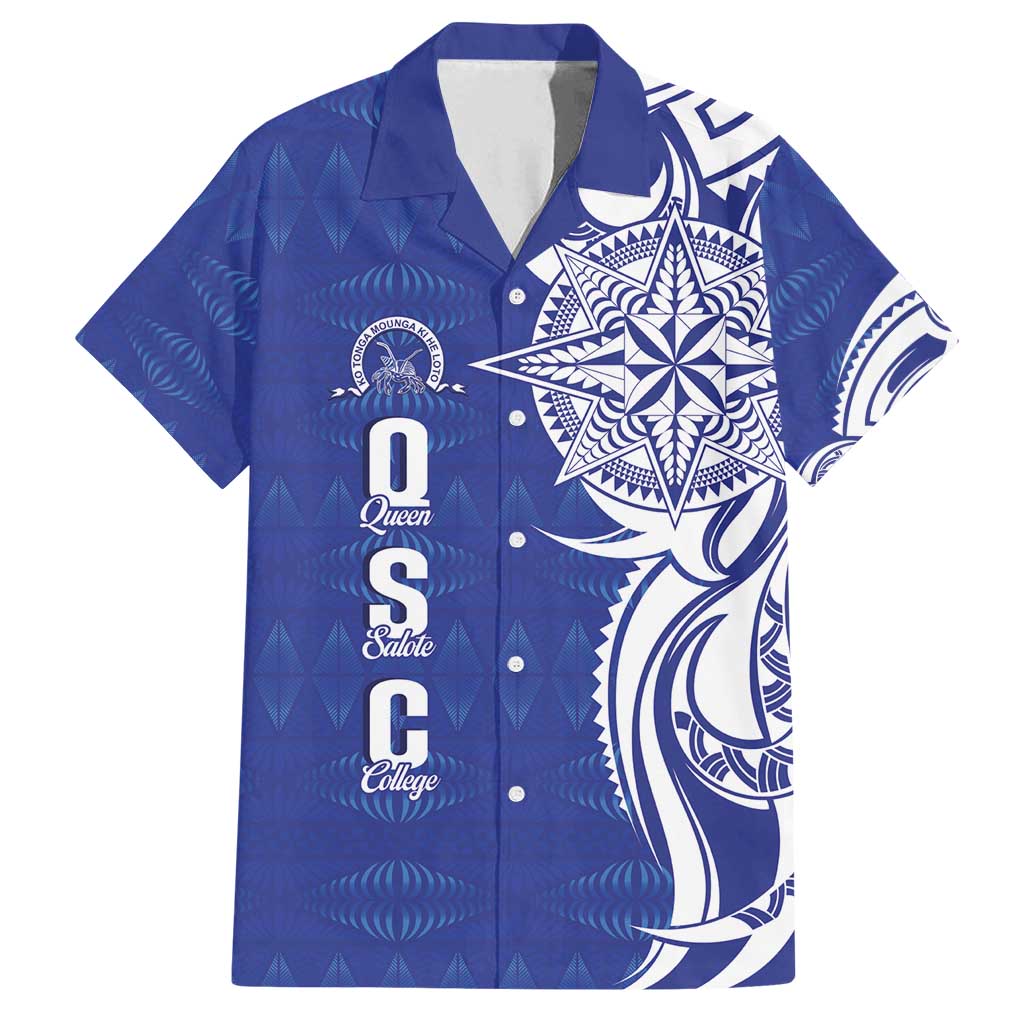 Personalised Queen Salote College Family Matching Tank Maxi Dress and Hawaiian Shirt QSC Est 1926 Ngatu Pattern LT14 Dad's Shirt - Short Sleeve Blue - Polynesian Pride