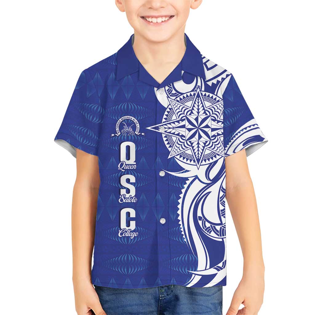 Personalised Queen Salote College Family Matching Tank Maxi Dress and Hawaiian Shirt QSC Est 1926 Ngatu Pattern LT14 Son's Shirt Blue - Polynesian Pride