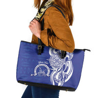 Personalised Queen Salote College Leather Tote Bag QSC Est 1926 Ngatu Pattern LT14 Blue - Polynesian Pride