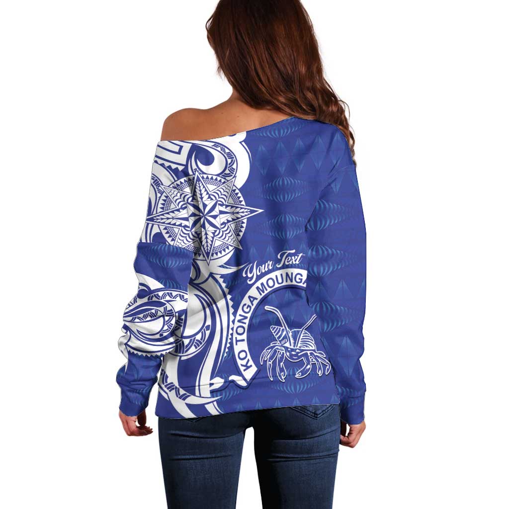 Personalised Queen Salote College Off Shoulder Sweater QSC Est 1926 Ngatu Pattern LT14 - Polynesian Pride