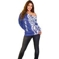 Personalised Queen Salote College Off Shoulder Sweater QSC Est 1926 Ngatu Pattern LT14 - Polynesian Pride