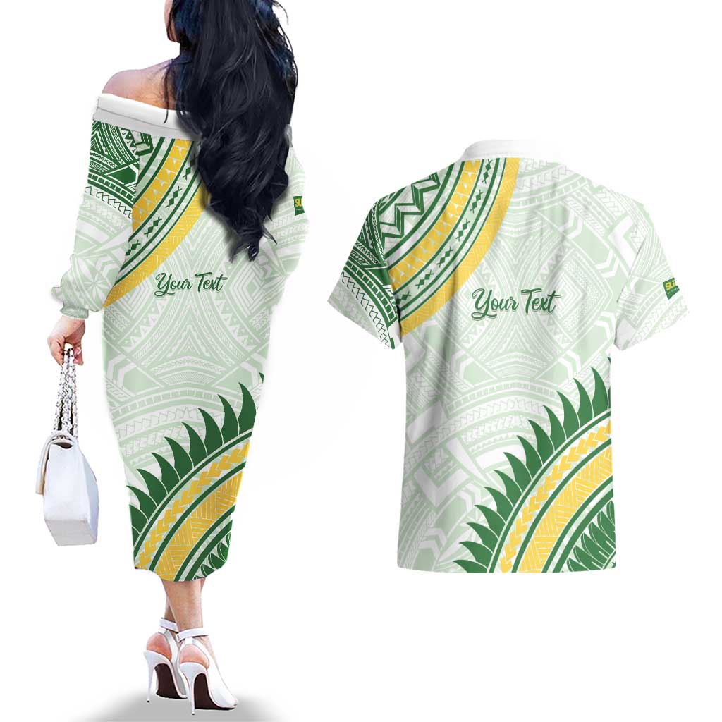 Personalised Samoa Ua Potopoto Couples Matching Off The Shoulder Long Sleeve Dress and Hawaiian Shirt SUP Est 2025 Samoan Pattern LT14 - Polynesian Pride