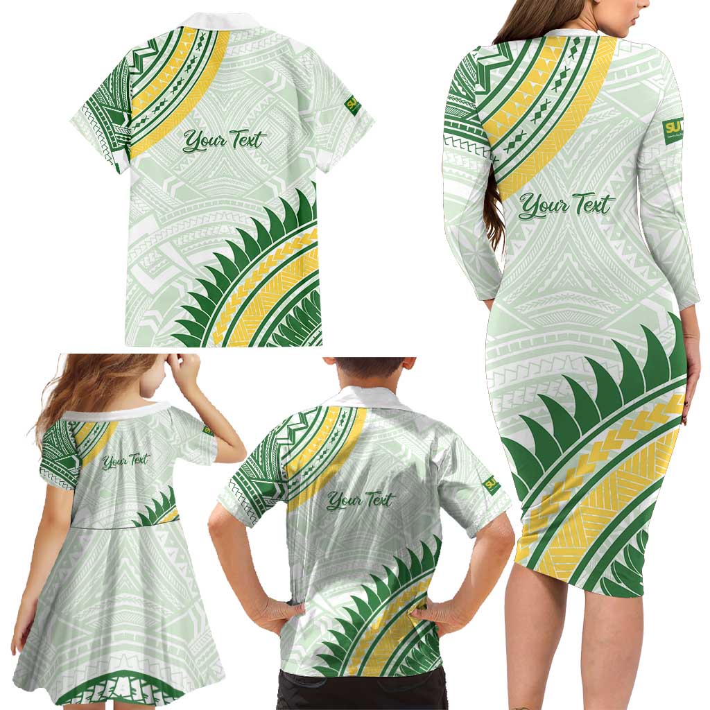 Personalised Samoa Ua Potopoto Family Matching Long Sleeve Bodycon Dress and Hawaiian Shirt SUP Est 2025 Samoan Pattern LT14 - Polynesian Pride