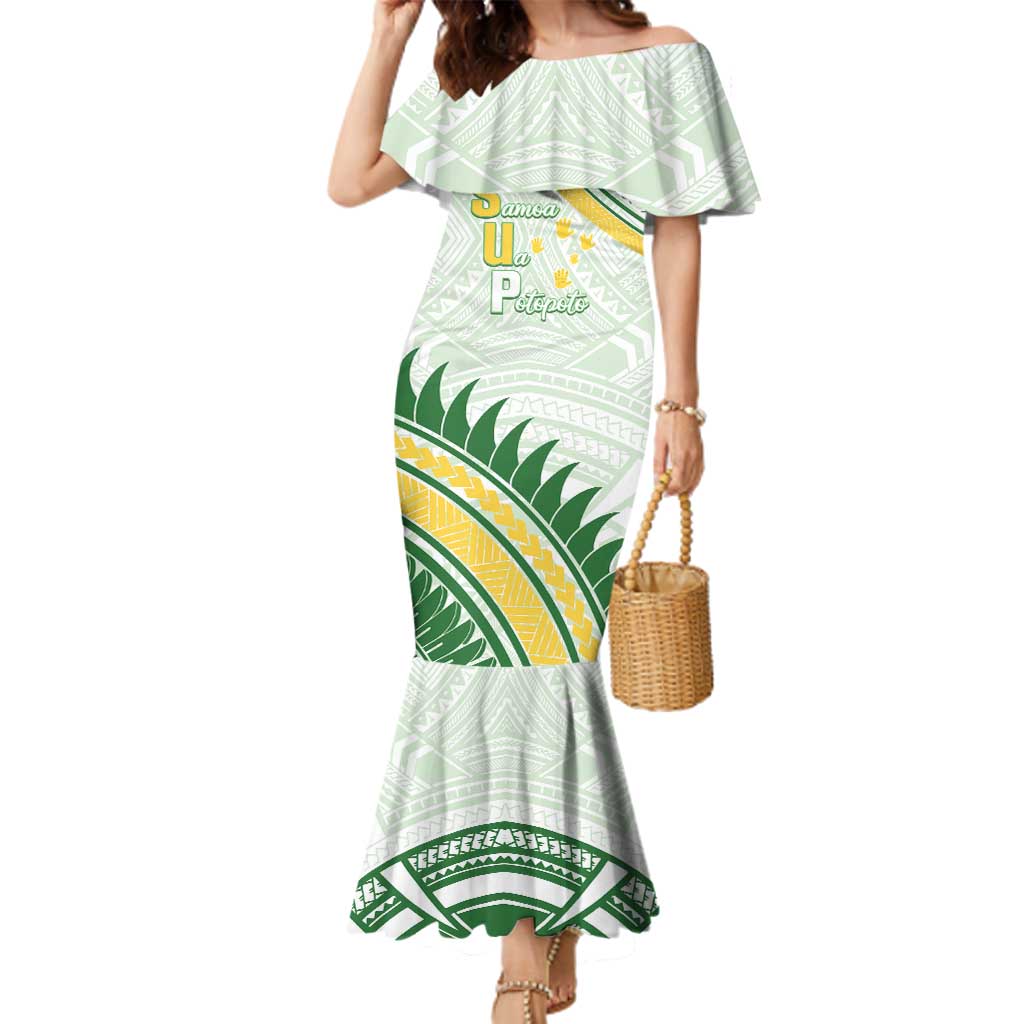 Personalised Samoa Ua Potopoto Family Matching Mermaid Dress and Hawaiian Shirt SUP Est 2025 Samoan Pattern LT14 Mom's Dress White - Polynesian Pride