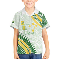 Personalised Samoa Ua Potopoto Family Matching Off The Shoulder Long Sleeve Dress and Hawaiian Shirt SUP Est 2025 Samoan Pattern LT14 Son's Shirt White - Polynesian Pride