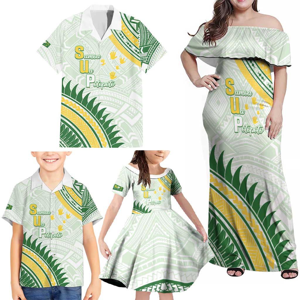 Personalised Samoa Ua Potopoto Family Matching Off Shoulder Maxi Dress and Hawaiian Shirt SUP Est 2025 Samoan Pattern LT14 - Polynesian Pride