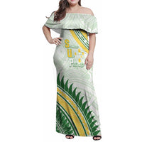 Personalised Samoa Ua Potopoto Family Matching Off Shoulder Maxi Dress and Hawaiian Shirt SUP Est 2025 Samoan Pattern LT14 Mom's Dress White - Polynesian Pride