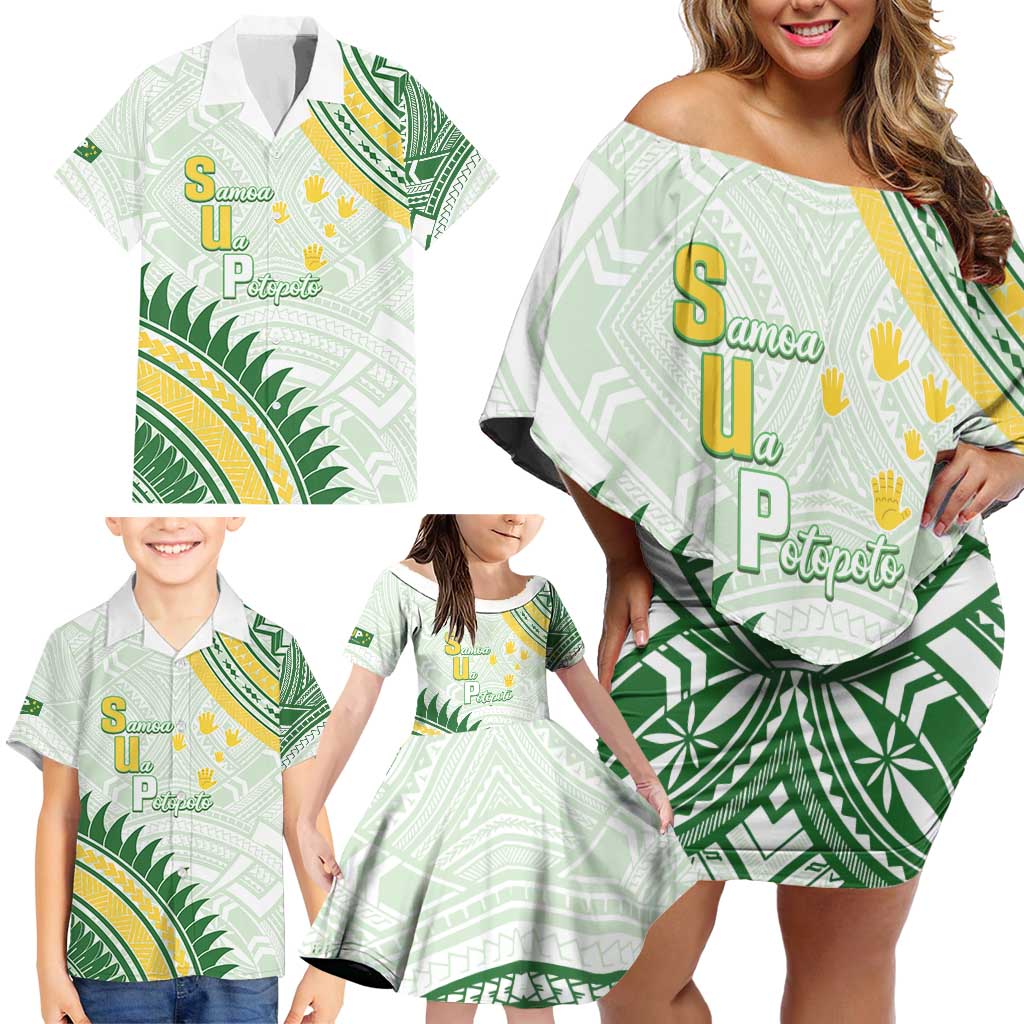 Personalised Samoa Ua Potopoto Family Matching Off Shoulder Short Dress and Hawaiian Shirt SUP Est 2025 Samoan Pattern LT14 - Polynesian Pride