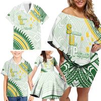 Personalised Samoa Ua Potopoto Family Matching Off Shoulder Short Dress and Hawaiian Shirt SUP Est 2025 Samoan Pattern LT14 - Polynesian Pride