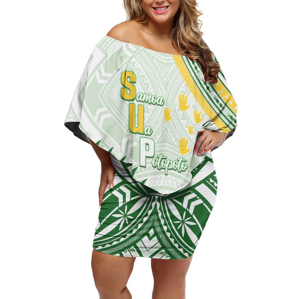 Personalised Samoa Ua Potopoto Family Matching Off Shoulder Short Dress and Hawaiian Shirt SUP Est 2025 Samoan Pattern LT14 Mom's Dress White - Polynesian Pride