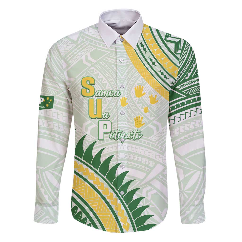 Personalised Samoa Ua Potopoto Family Matching Puletasi and Hawaiian Shirt SUP Est 2025 Samoan Pattern LT14 Dad's Shirt - Long Sleeve White - Polynesian Pride