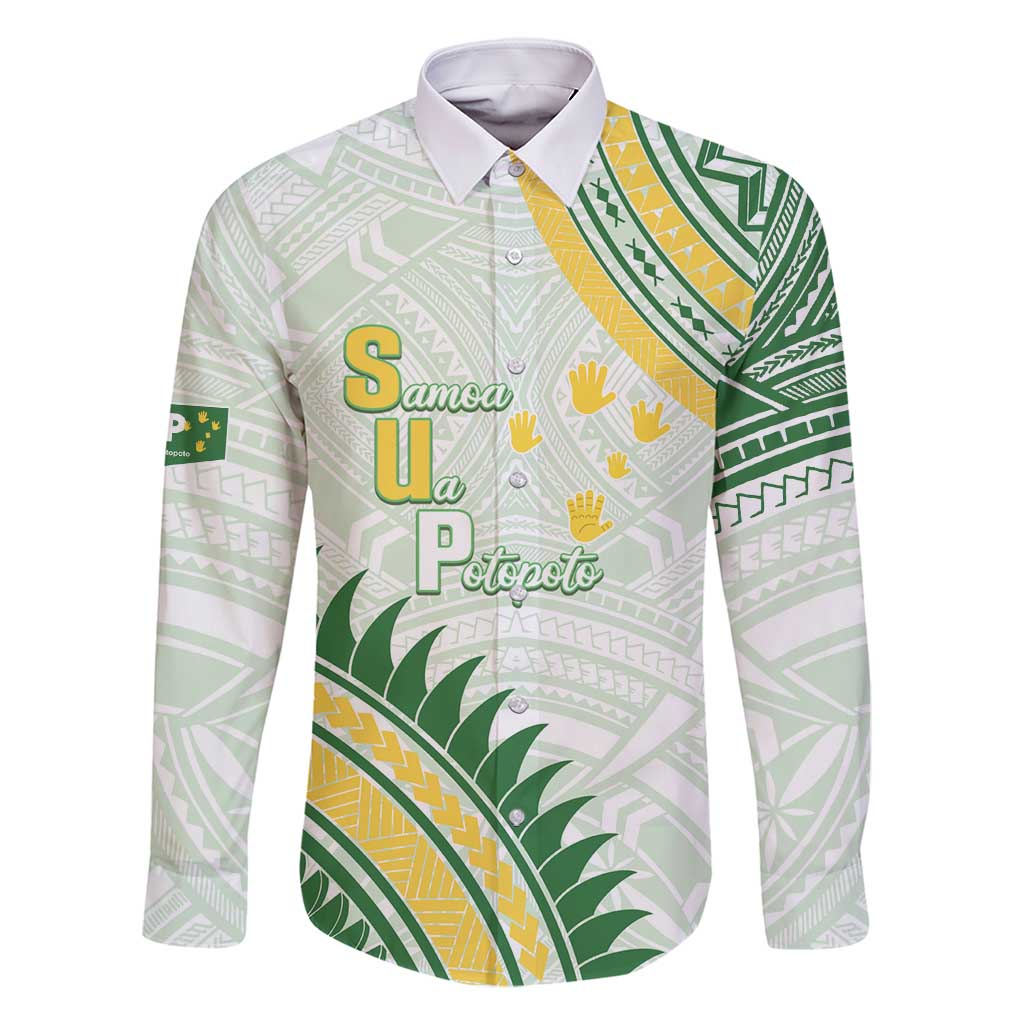 Personalised Samoa Ua Potopoto Family Matching Summer Maxi Dress and Hawaiian Shirt SUP Est 2025 Samoan Pattern LT14 Dad's Shirt - Long Sleeve White - Polynesian Pride