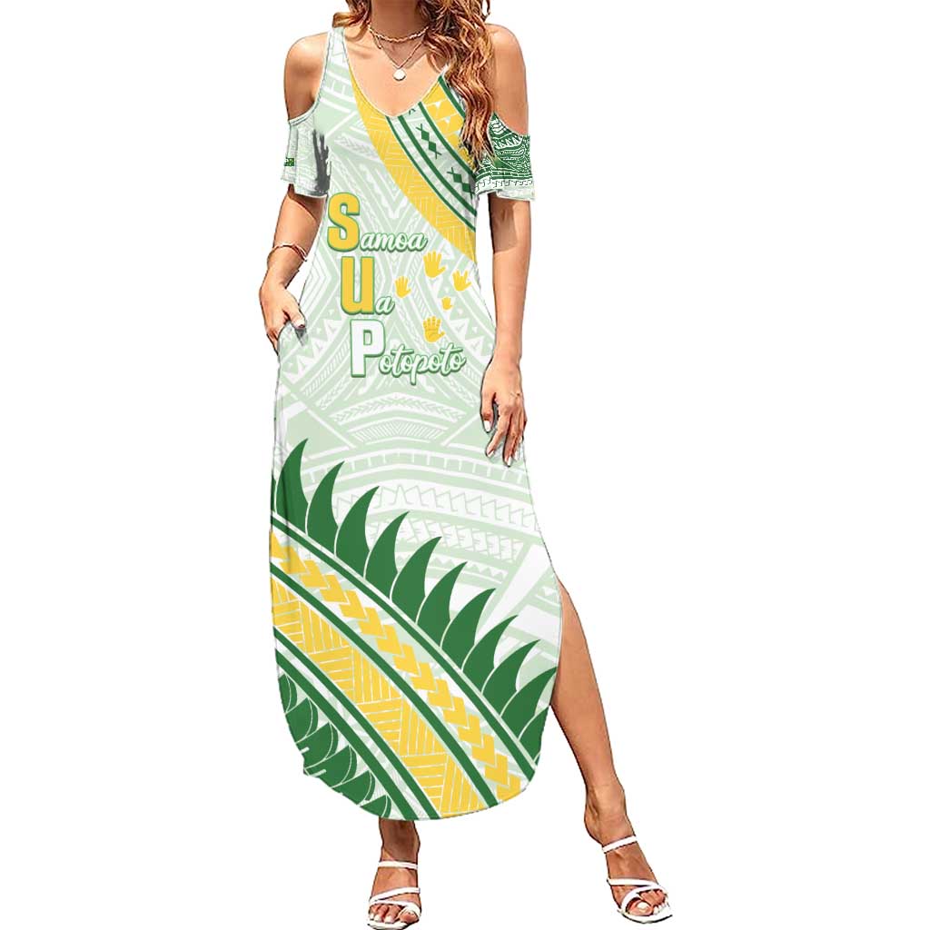 Personalised Samoa Ua Potopoto Family Matching Summer Maxi Dress and Hawaiian Shirt SUP Est 2025 Samoan Pattern LT14 Mom's Dress White - Polynesian Pride