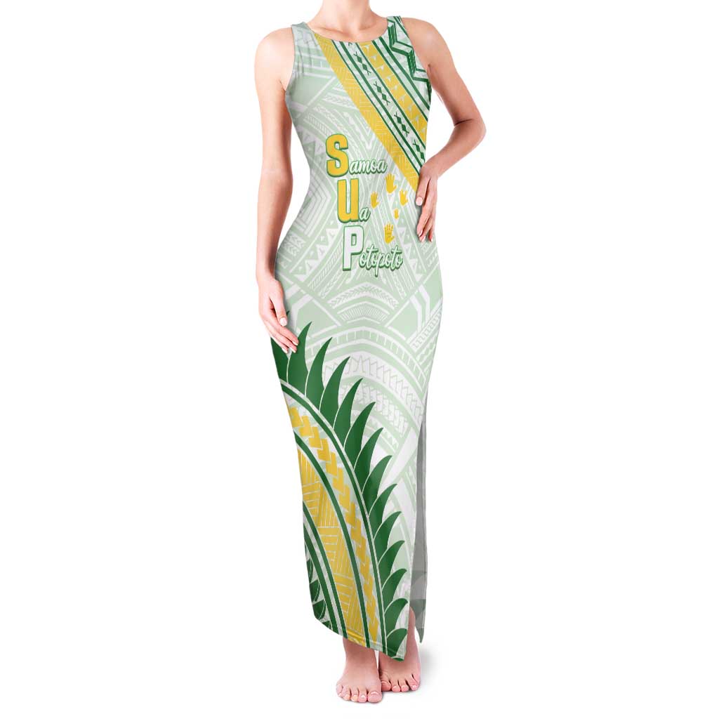 Personalised Samoa Ua Potopoto Family Matching Tank Maxi Dress and Hawaiian Shirt SUP Est 2025 Samoan Pattern LT14 Mom's Dress White - Polynesian Pride