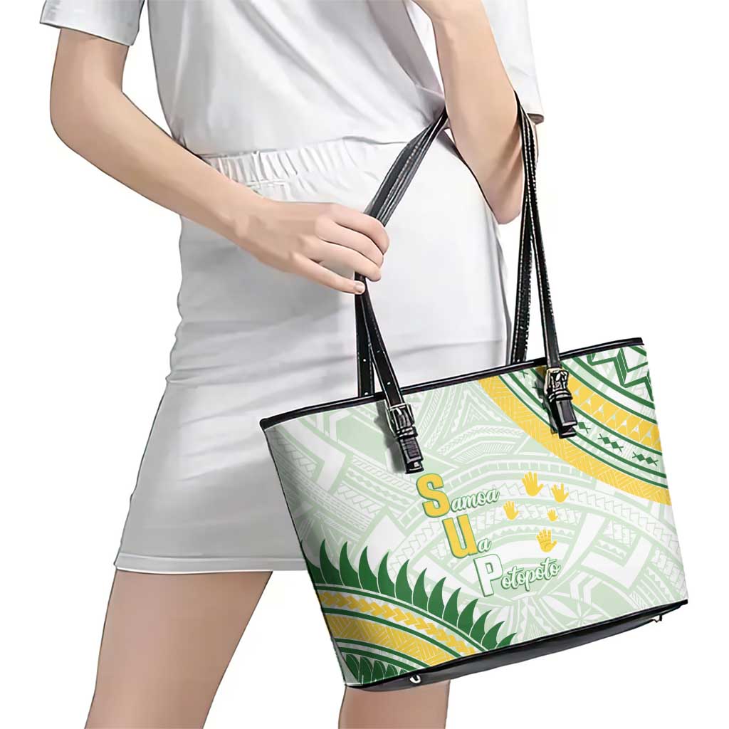 Samoa Ua Potopoto Leather Tote Bag SUP Est 2025 Samoan Pattern - Polynesian Pride