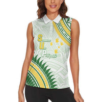 Personalised Samoa Ua Potopoto Women Sleeveless Polo Shirt SUP Est 2025 Samoan Pattern - Polynesian Pride