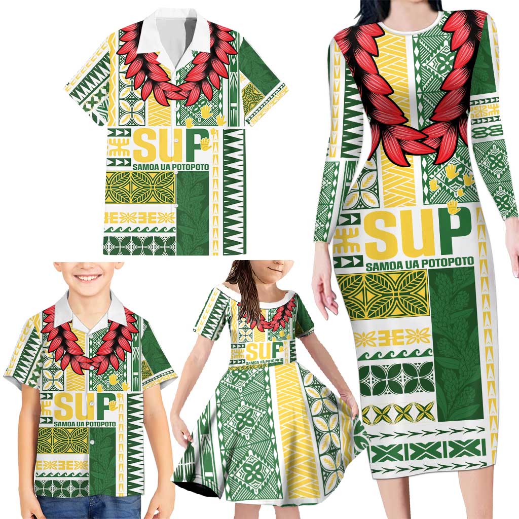 Samoa Uniting Party Family Matching Long Sleeve Bodycon Dress and Hawaiian Shirt SUP Est 2025 Siapo Pattern LT14 - Polynesian Pride
