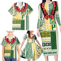 Samoa Uniting Party Family Matching Long Sleeve Bodycon Dress and Hawaiian Shirt SUP Est 2025 Siapo Pattern LT14 - Polynesian Pride