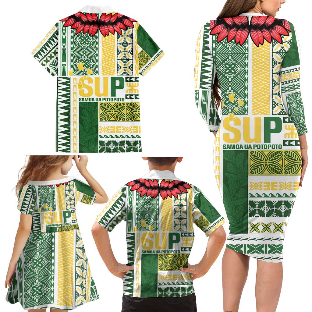 Samoa Uniting Party Family Matching Long Sleeve Bodycon Dress and Hawaiian Shirt SUP Est 2025 Siapo Pattern LT14 - Polynesian Pride