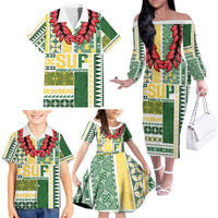 Samoa Uniting Party Family Matching Off The Shoulder Long Sleeve Dress and Hawaiian Shirt SUP Est 2025 Siapo Pattern LT14 - Polynesian Pride