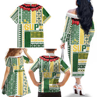 Samoa Uniting Party Family Matching Off The Shoulder Long Sleeve Dress and Hawaiian Shirt SUP Est 2025 Siapo Pattern LT14 - Polynesian Pride