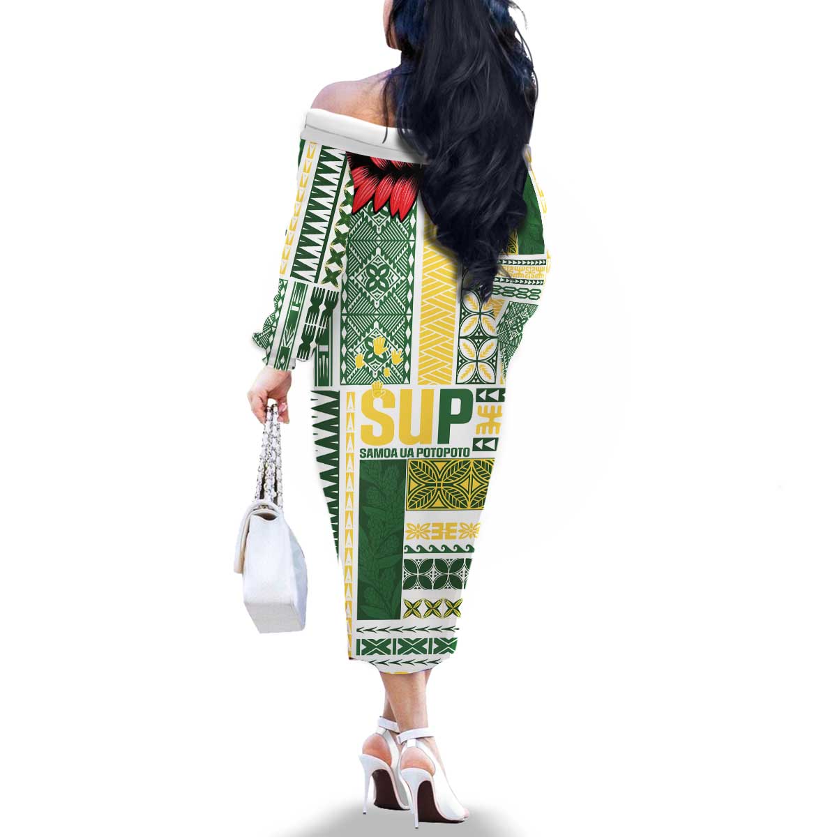 Samoa Uniting Party Family Matching Off The Shoulder Long Sleeve Dress and Hawaiian Shirt SUP Est 2025 Siapo Pattern LT14 - Polynesian Pride