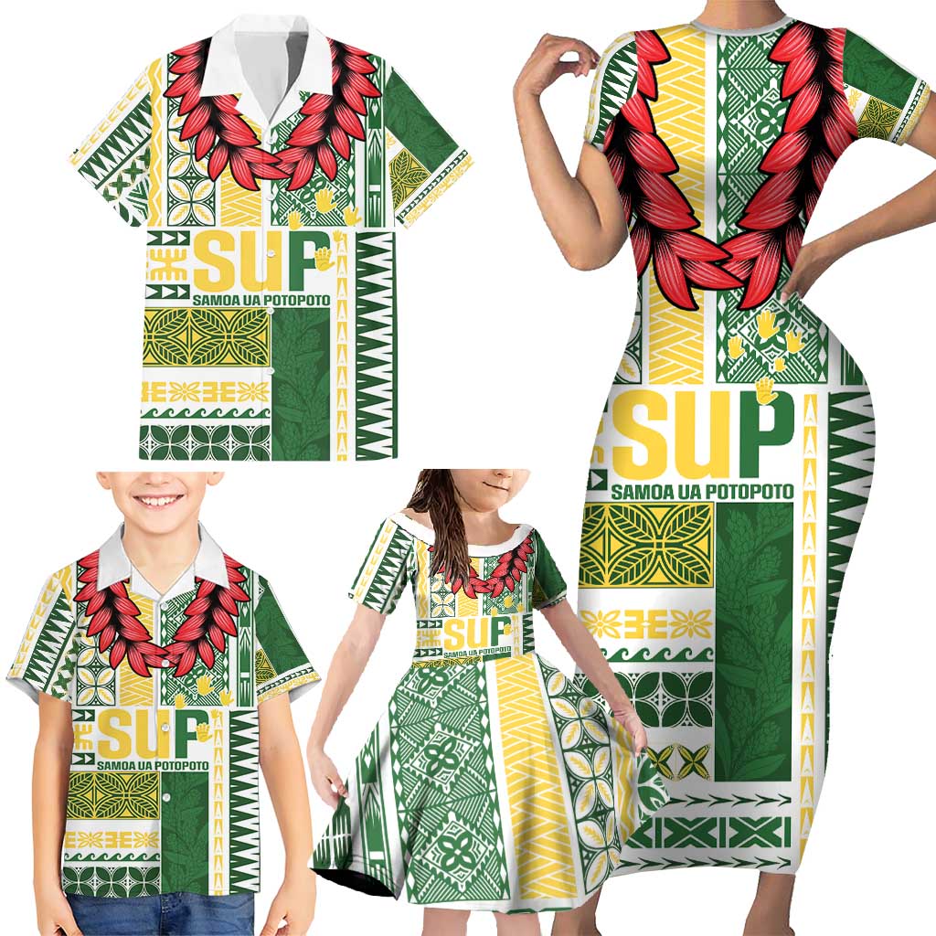 Samoa Uniting Party Family Matching Short Sleeve Bodycon Dress and Hawaiian Shirt SUP Est 2025 Siapo Pattern LT14 - Polynesian Pride