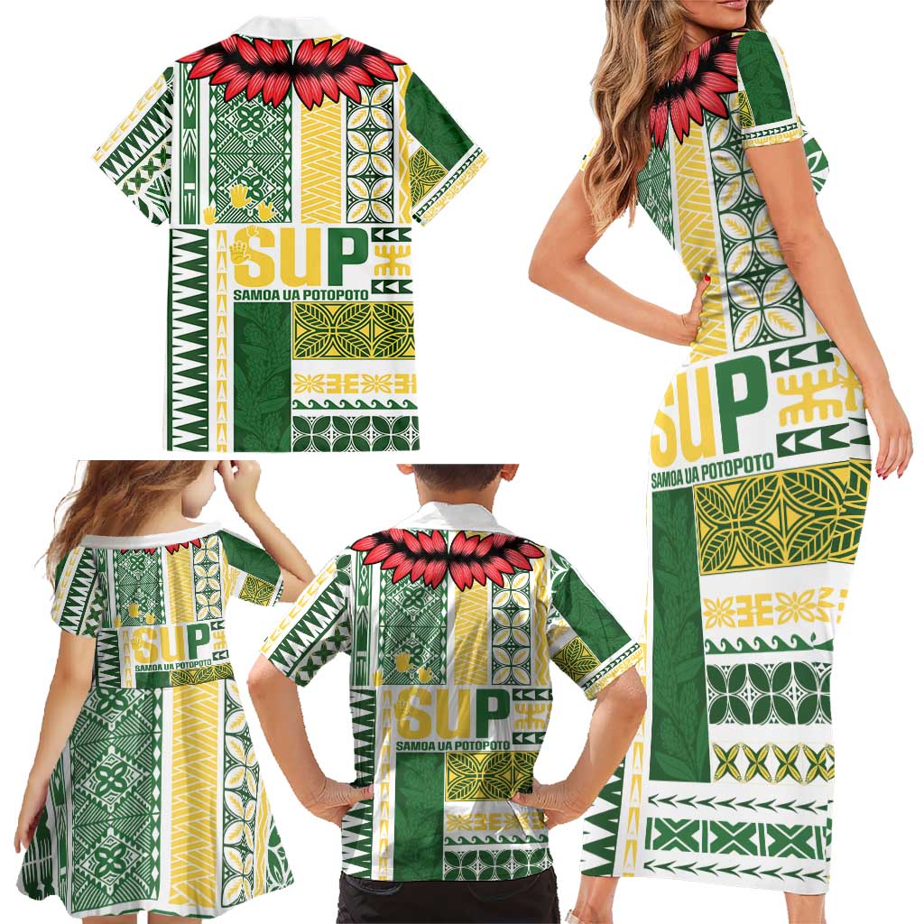 Samoa Uniting Party Family Matching Short Sleeve Bodycon Dress and Hawaiian Shirt SUP Est 2025 Siapo Pattern LT14 - Polynesian Pride