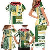 Samoa Uniting Party Family Matching Short Sleeve Bodycon Dress and Hawaiian Shirt SUP Est 2025 Siapo Pattern LT14 - Polynesian Pride