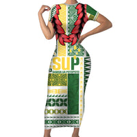 Samoa Uniting Party Family Matching Short Sleeve Bodycon Dress and Hawaiian Shirt SUP Est 2025 Siapo Pattern LT14 Mom's Dress White - Polynesian Pride