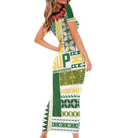 Samoa Uniting Party Family Matching Short Sleeve Bodycon Dress and Hawaiian Shirt SUP Est 2025 Siapo Pattern LT14 - Polynesian Pride