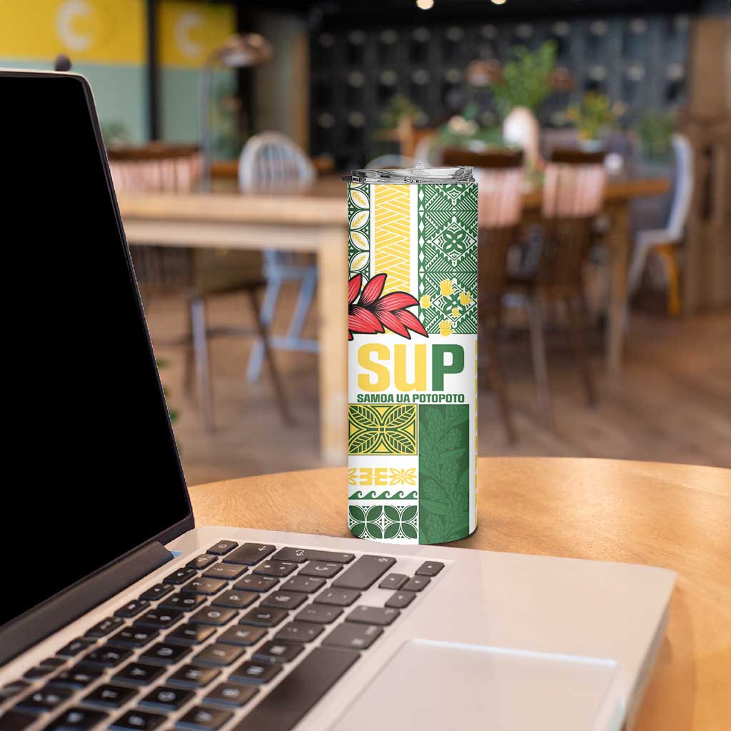 Samoa Uniting Party Skinny Tumbler SUP Est 2025 Siapo Pattern - Polynesian Pride
