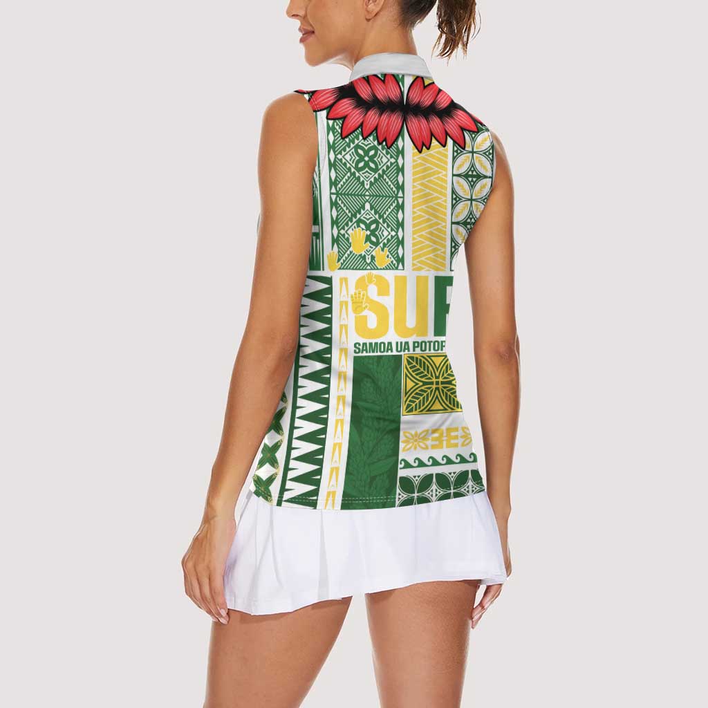 Samoa Uniting Party Women Sleeveless Polo Shirt SUP Est 2025 Siapo Pattern - Polynesian Pride