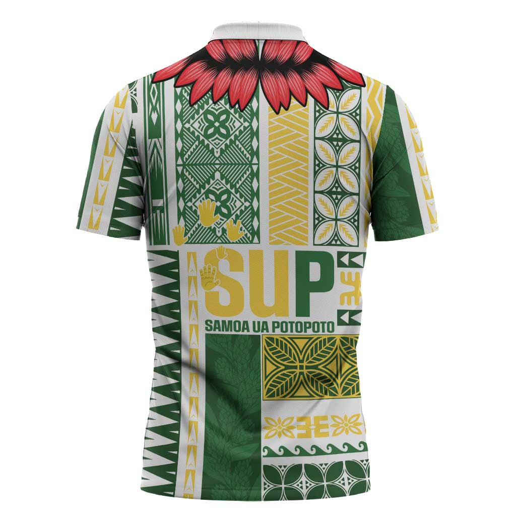 Samoa Uniting Party Zipper Polo Shirt SUP Est 2025 Siapo Pattern - Polynesian Pride