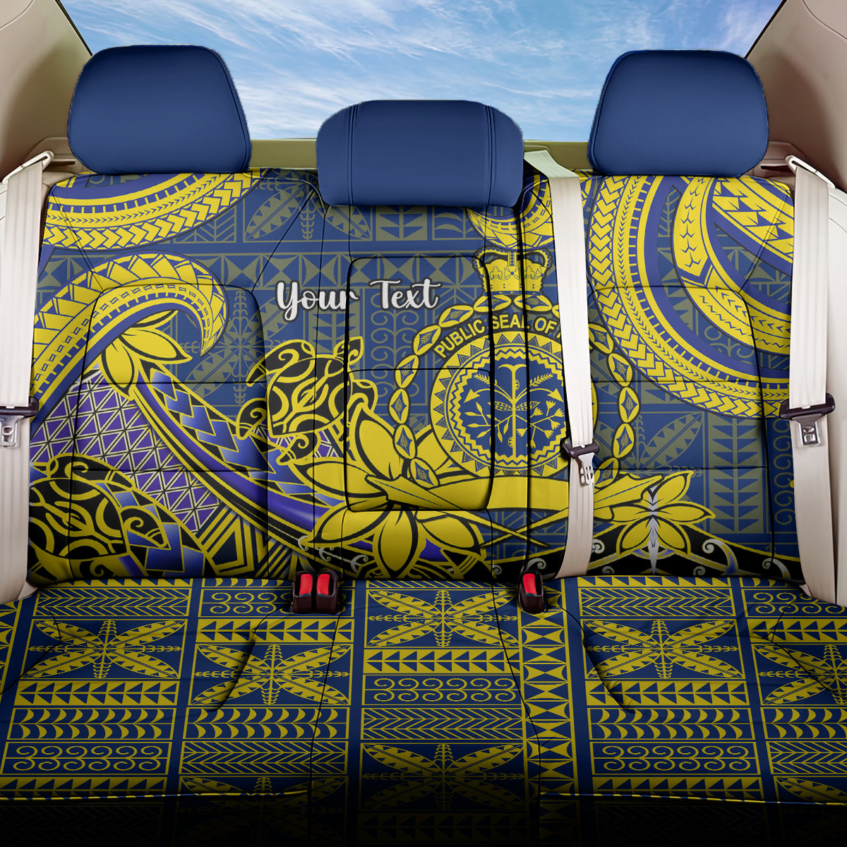 Personalised Niue Peniamina Gospel Day Back Car Seat Cover Unique Niean Hiapo LT14 One Size Blue - Polynesian Pride